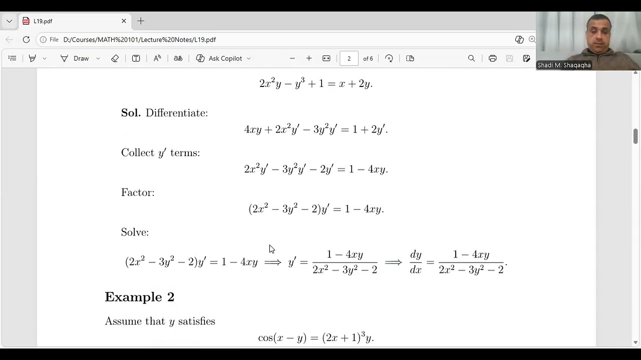 Calculus1 Lecture 19: Implicit Differentiation