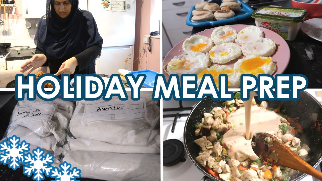 Breakfast muffins, burritos, spring rolls, chicken, nuggets | Holiday meal prep for a family of 9