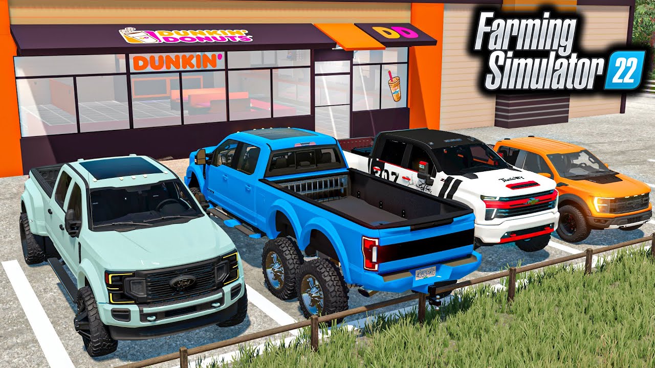 TRUCKS AND COFFEE AT DUNKIN DONUTS! (OVERKILL 6x6) | Farming Simulator 22
