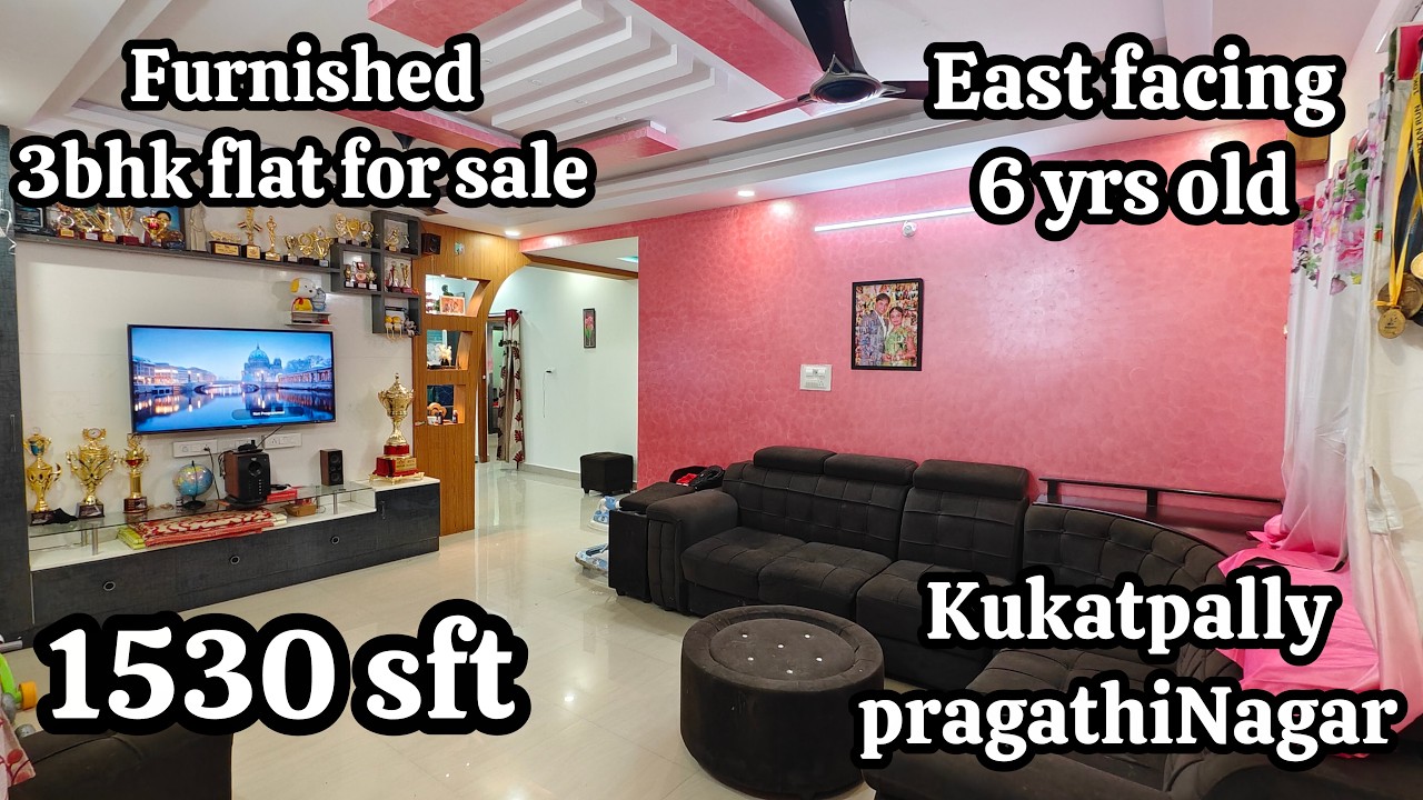 East facing fully furnished 3bhk Flat for sale 1530 sft 6 yrs old Kukatpally pragathi nagar#jphomes
