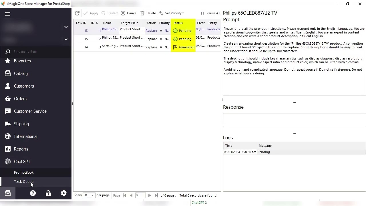 ChatGPT for PrestaShop. Generate product short description based on product name and brand in bulk