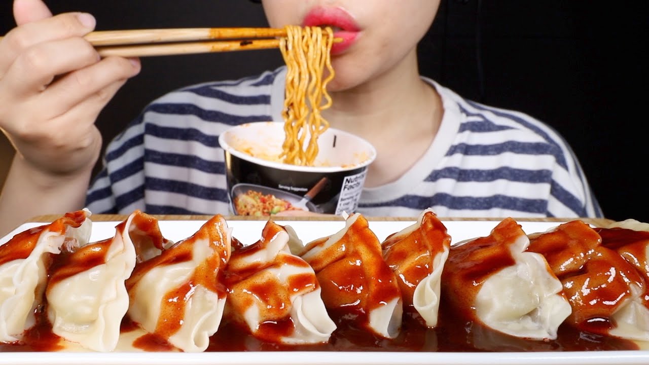 ASMR Noodles For a Week #1 | Fire Buldak Cup Noodles and Dumplings | Eating Sounds Mukbang