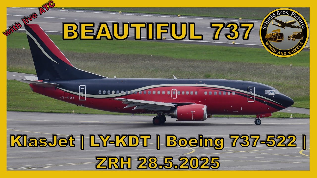 BEAUTIFUL 737 at Z&uuml;rich-Kloten/KlasJet B737 ''LY-KDT'' take off runway 32 (with live ATC)