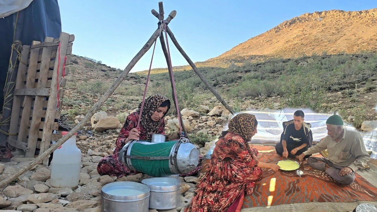 Real nomadic life: learning how to make local butter and doogh and cooking authentic doogh soup