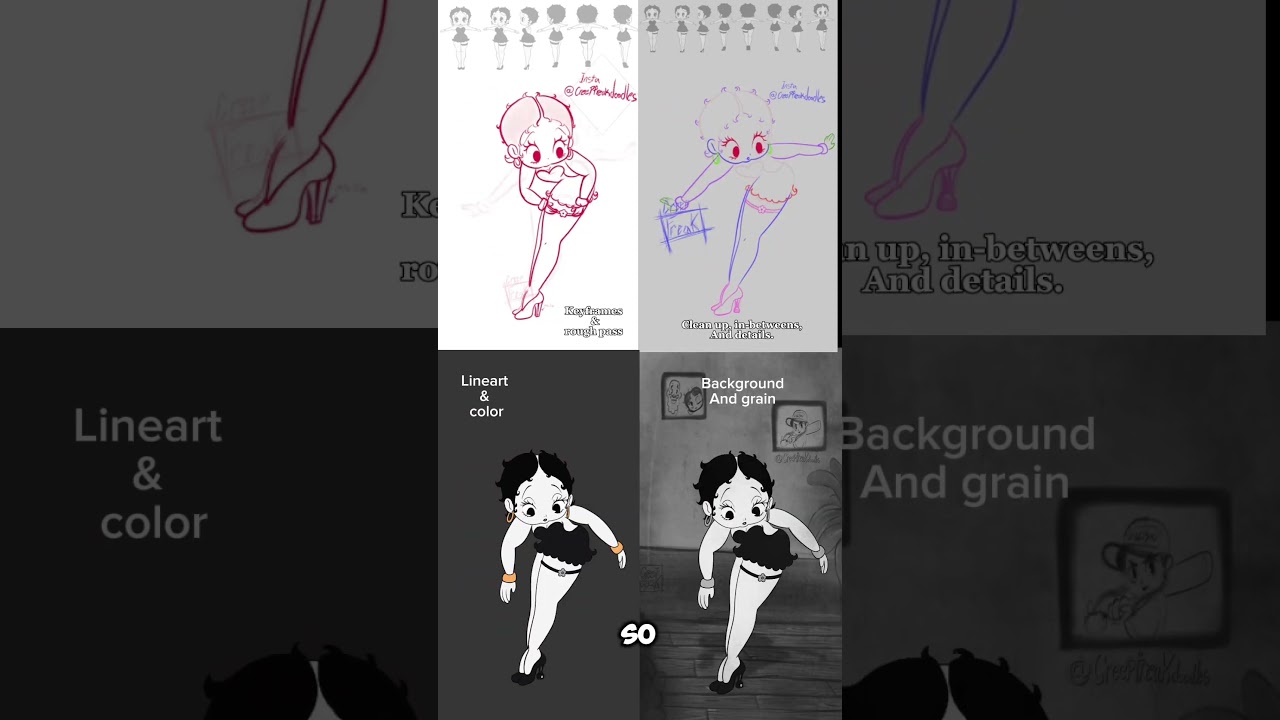 Процесс анимации Бетти Буп! От черновика до чистки и раскраски! #animationmeme #bettyboop