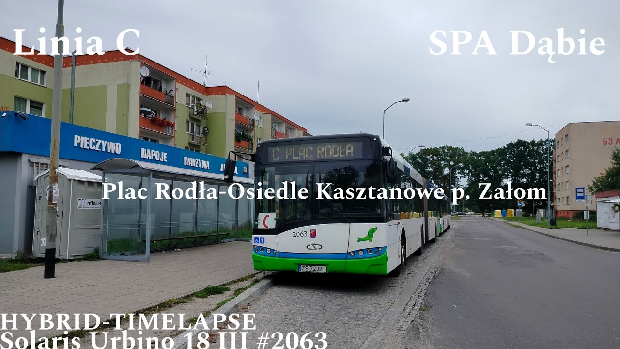 [HYBRID-TIMELAPSE] Szczecin Linia C Pl. Rodła-Os. Kasztanowe p. Załom Solaris Urbino 18 III #2063