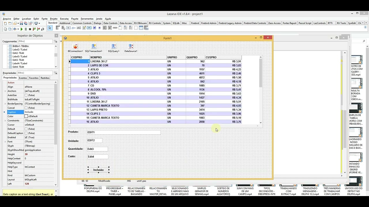 INCLUSÃO DE DADOS COM COMPONENTES NATIVOS DO LAZARUS VIA SQL - INSERT INTO - LAZARUS.