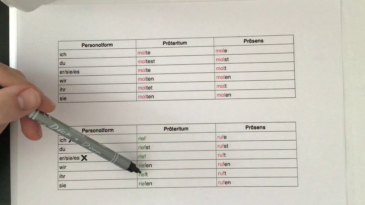 Präteritum - unregelmäßige Verben