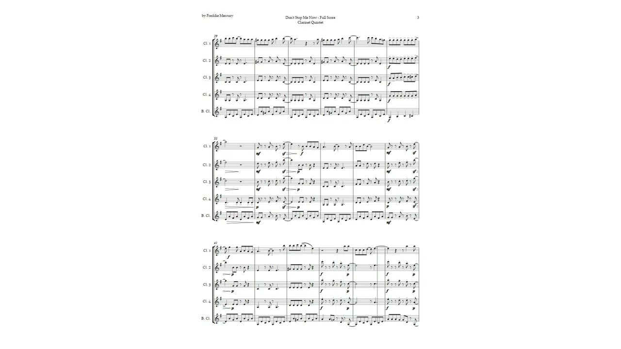 Don't Stop Me Now by Queen for Clarinet Quintet | SHEET MUSIC