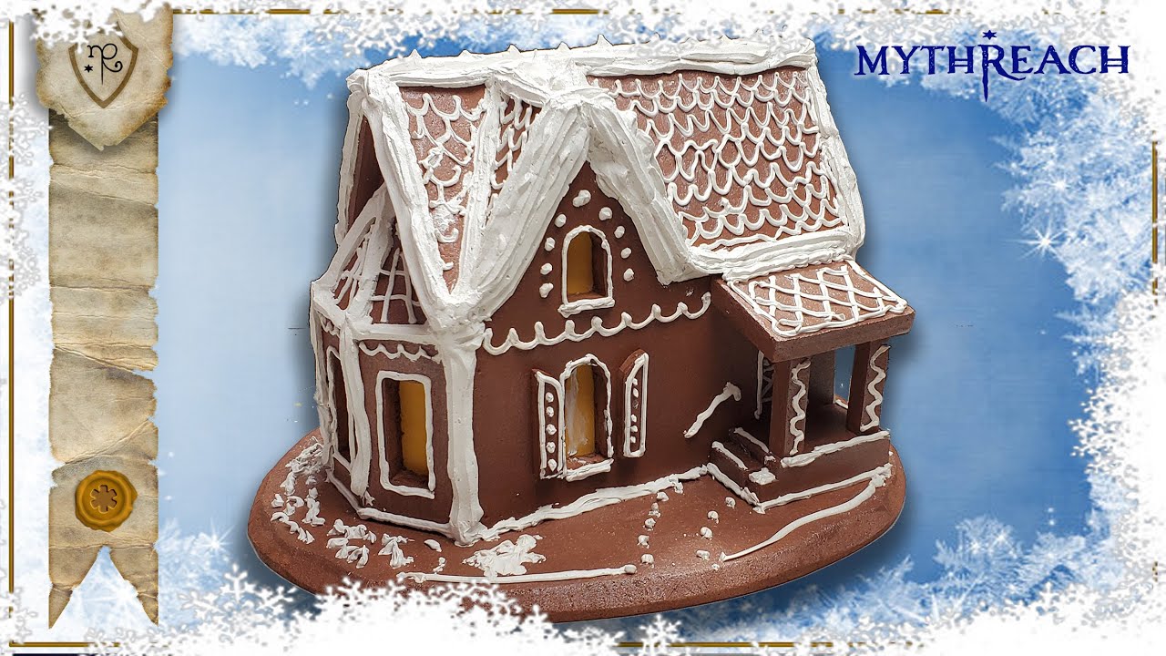Homemade Christmas Gingerbread House (made of foam and plaster) with FREE TEMPLATES