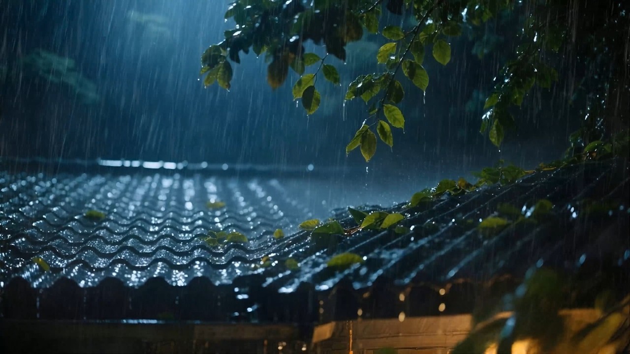 Soft Rooftop Rain at Night for Deep Sleep, Relaxation, Peaceful Cozy Ambience