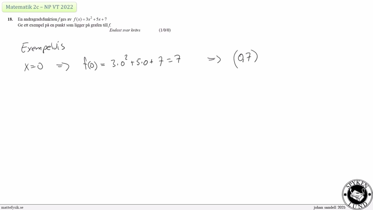 Matematik 2c - NP VT2022 - Uppgift 18