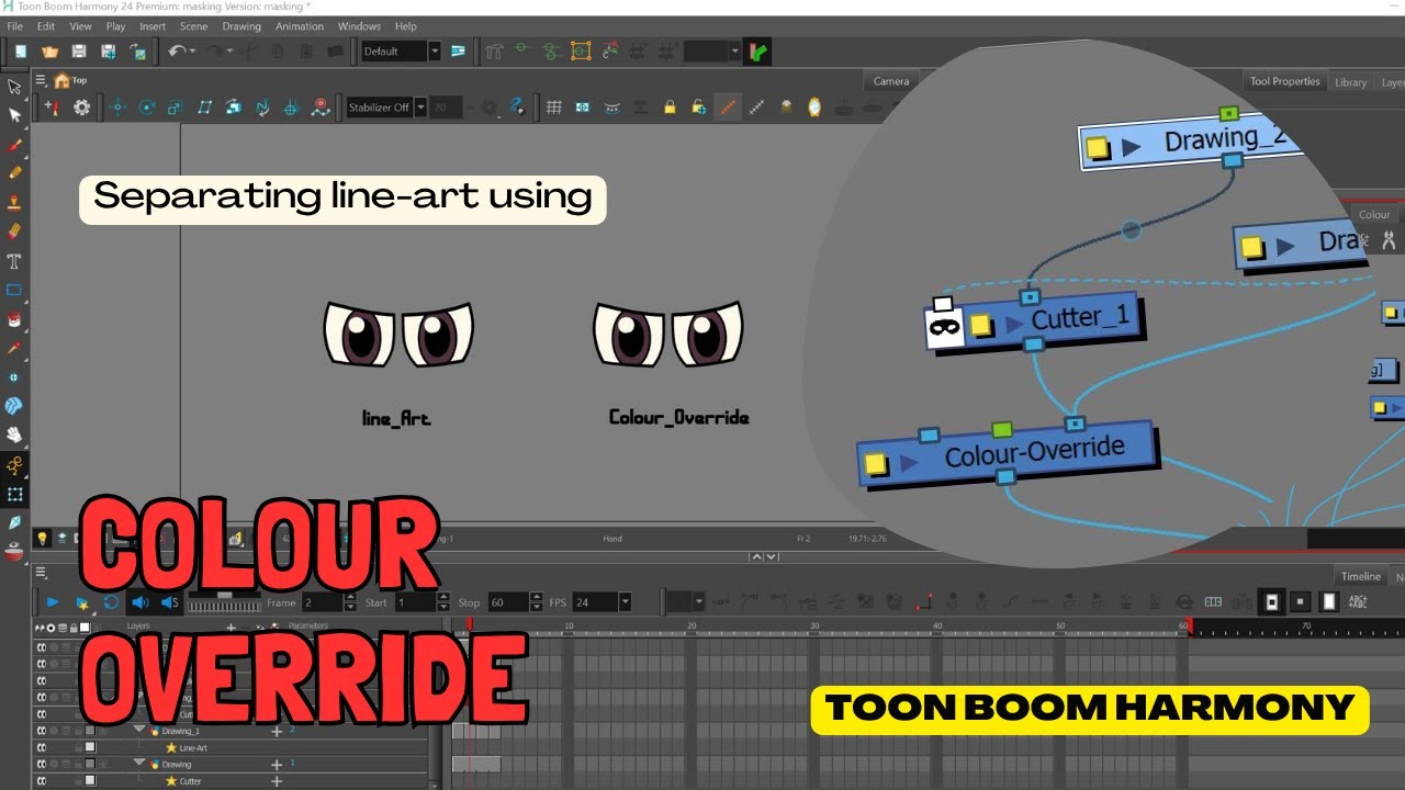 Toon Boom Harmony tutorial: Separating line art using color-override #harmony #toonboom