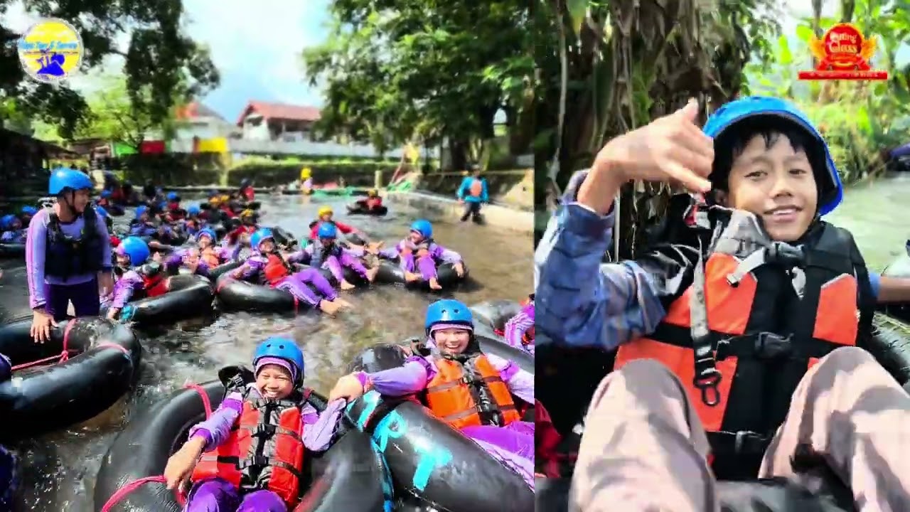 Keseruan wisata MI Emzu di river tubing muncul dan Saloka theme park 