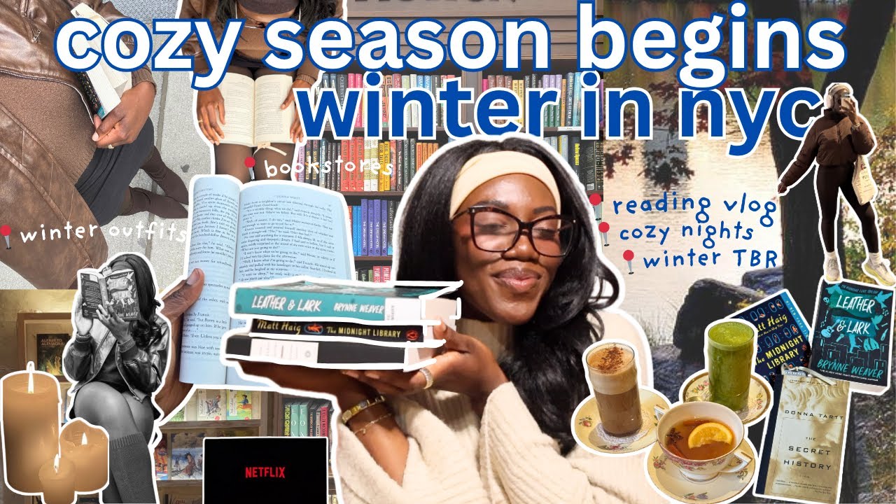 first week of winter in NYC 📚❄️🕯️🚕 cozy days, bookstores, winter TBR, reading 1000+ pages in 1 week!