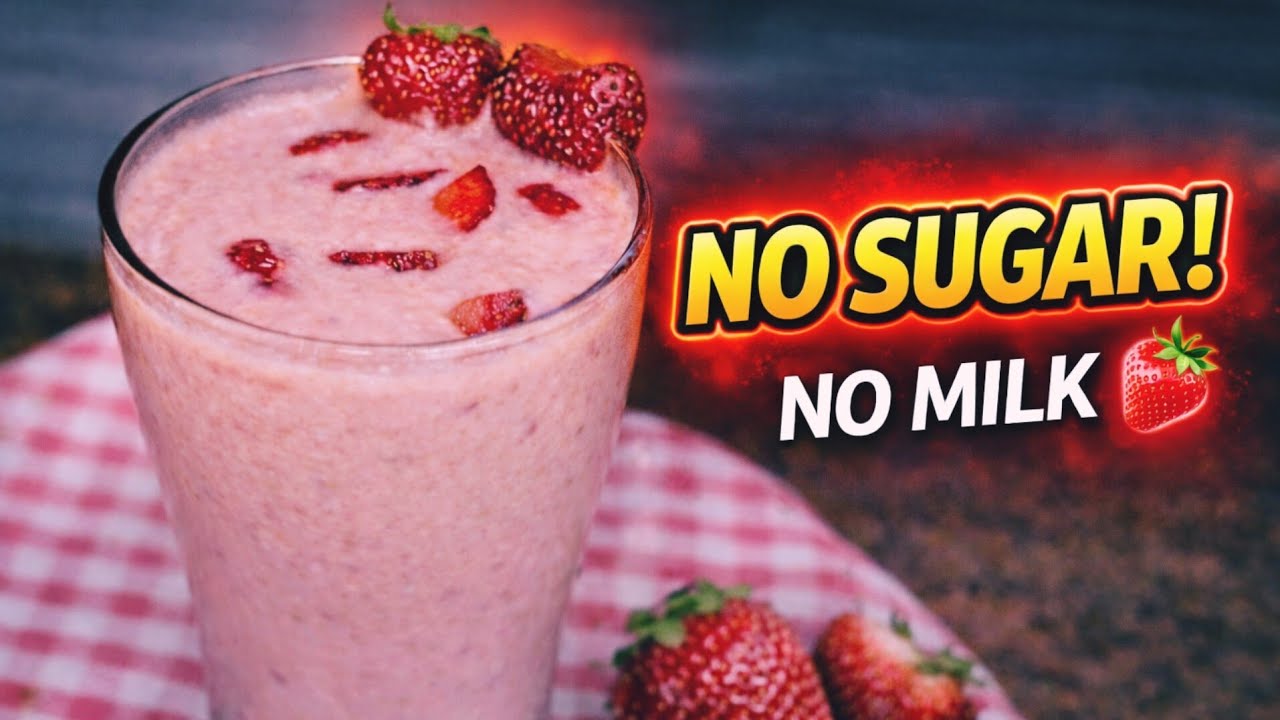 Vegan Strawberry Shake | बिना चीनी, बिना दूध | Healthy No Sugar Strawberry Shake Recipe 