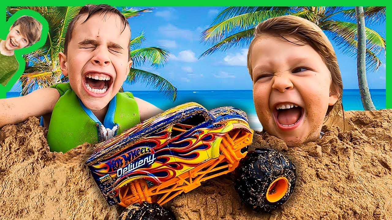 MONSTER TRUCKS AND SAND CASTLES AT THE BEACH!