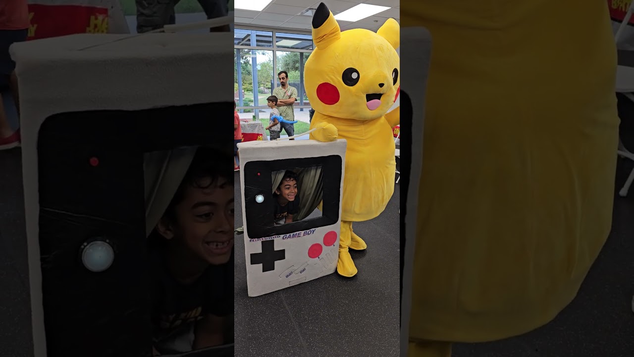 Houston mascot character pikachu birthday party pokemon gameboy  #shorts #reels  #pikachucosplay