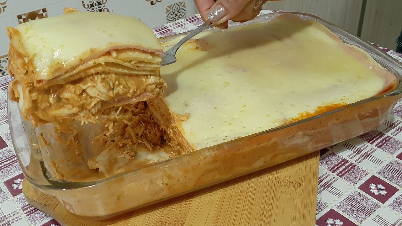 LASANHA DE FRANGO COM MASSA PANQUECA FÁCIL PARA O DIA DAS MÃES VAI SER ESPECIAL