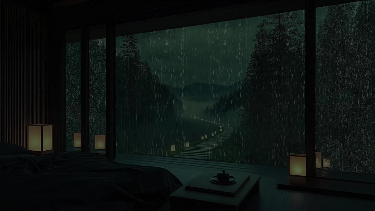 Gentle Rain Outside in a Quiet Dark Room | Peaceful Night Ambience for Sleep, Study & Relax 🌧️