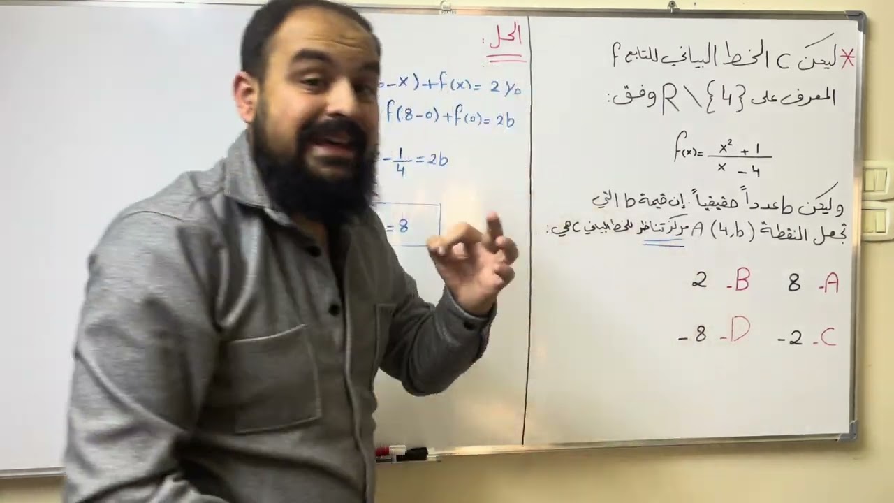 بكلوريا رياضيات سؤال هام ومتوقع للفحص النهائي أيجاد نقطة من مركز التناظر
