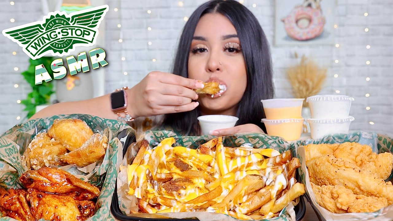 ASMR WINGSTOP MUKBANG! VOODOO FRIES, GARLIC & SPICY KOREAN WINGS, LEMON PEPPER TENDERS EATING SOUNDS