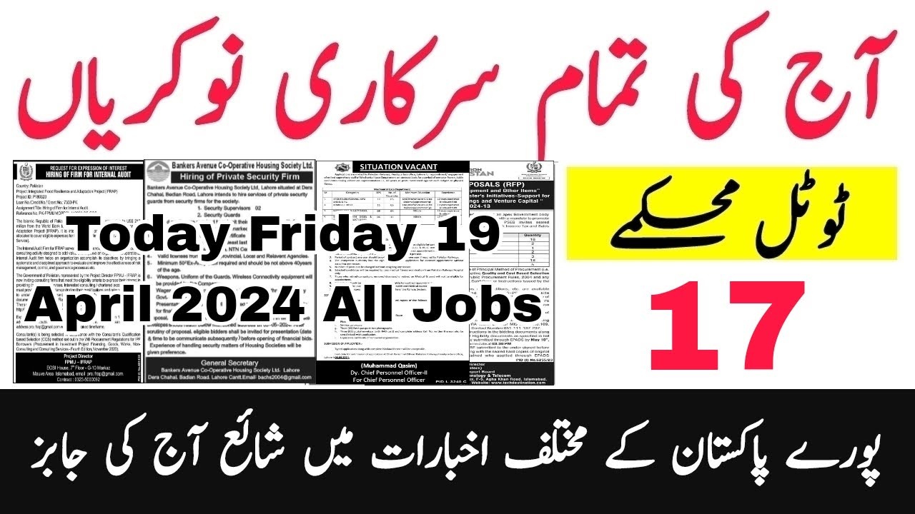 today Friday 19 April 2024 all jobs latest advertisments | Jobz MCQz
