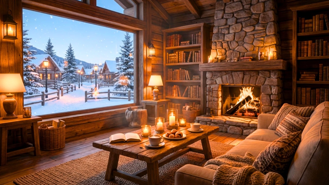 March Snowy Jazz at Cabin Coffee Shop Ambience ❄️ Relaxing Jazz Background Music for Work, Study