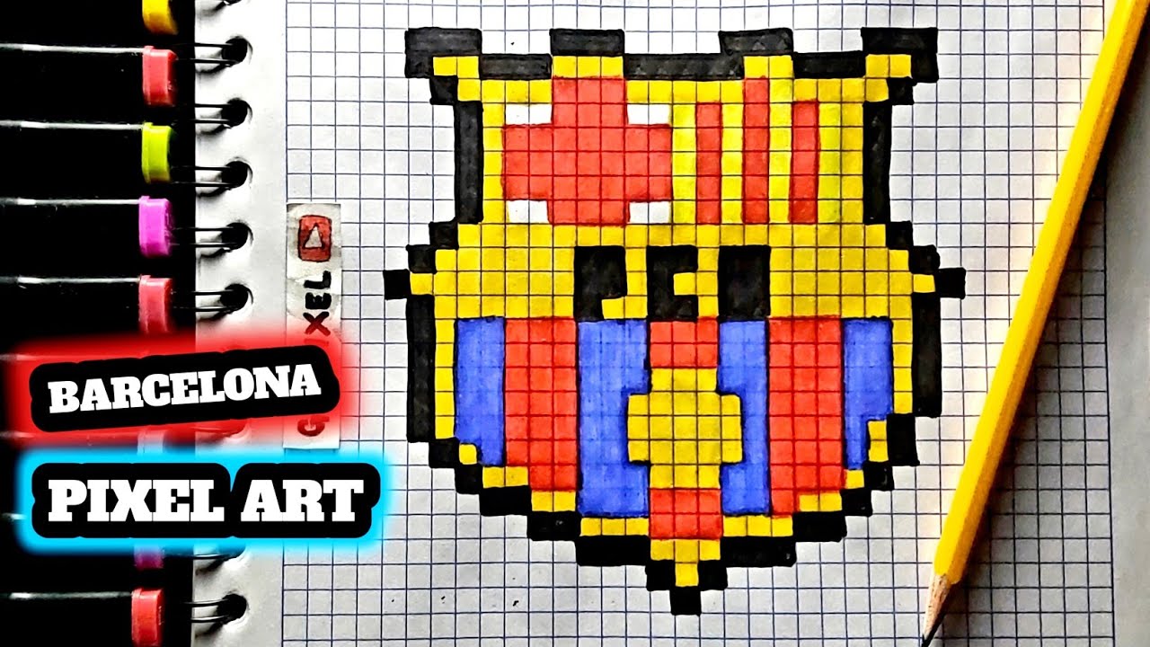 Como Dibujar A FC BARcelona | PASO A PASO FACIL (pixel art) | how to draw Barcelona pixel art