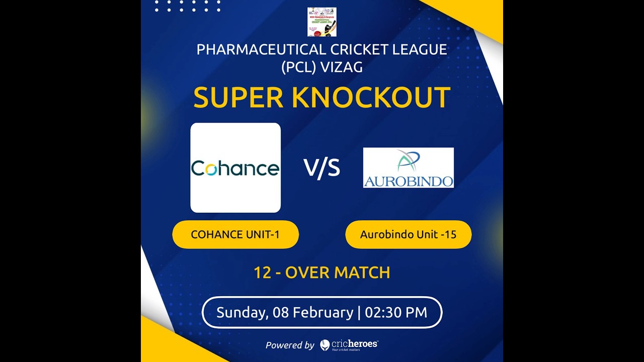 PHARMACEUTICAL CRICKET LEAGUE || COHANCE UNIT 1 vs AUROBINDO UNIT 15||