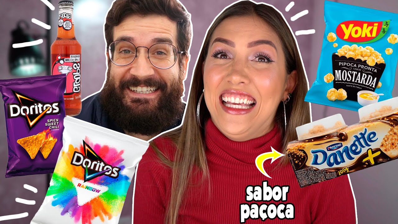 PROVANDO GULOSEIMAS do BRASIL | DANETTE PAÇOCA, COCADA, PIPOCA MOSTARDA, DORITOS
