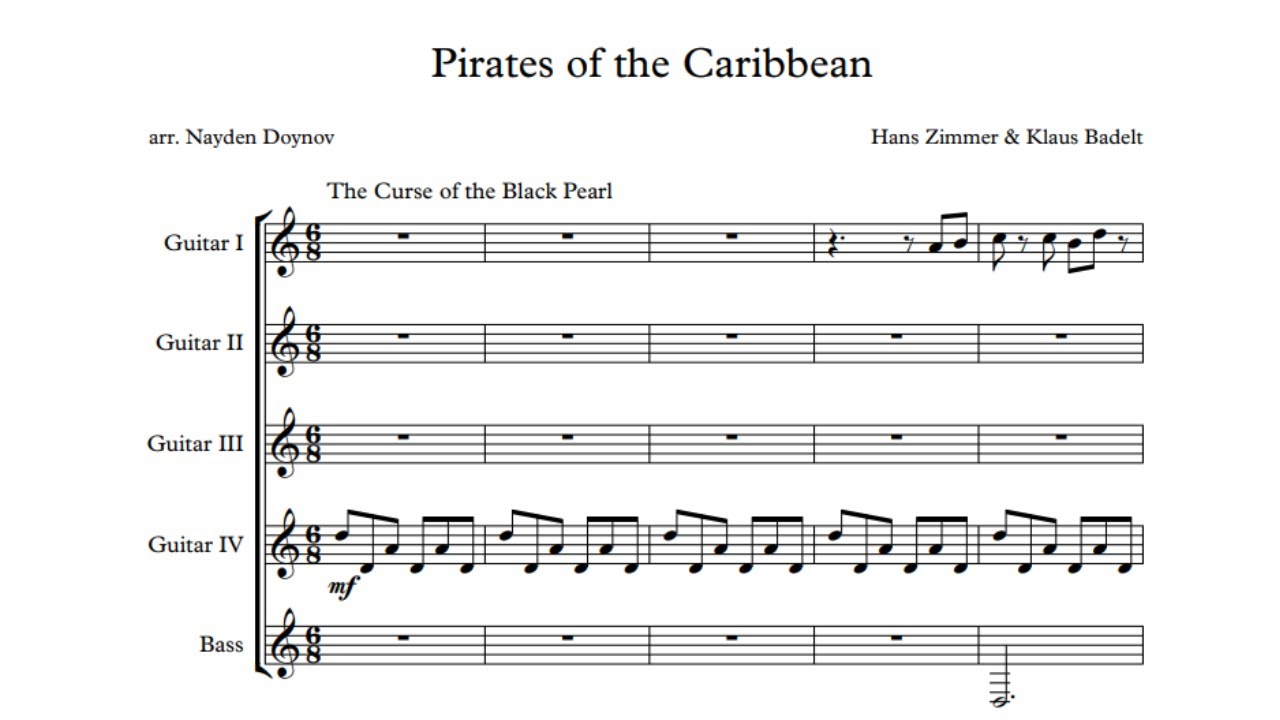 Pirates of the Caribbean Suite for Guitar Ensemble (Music Score)