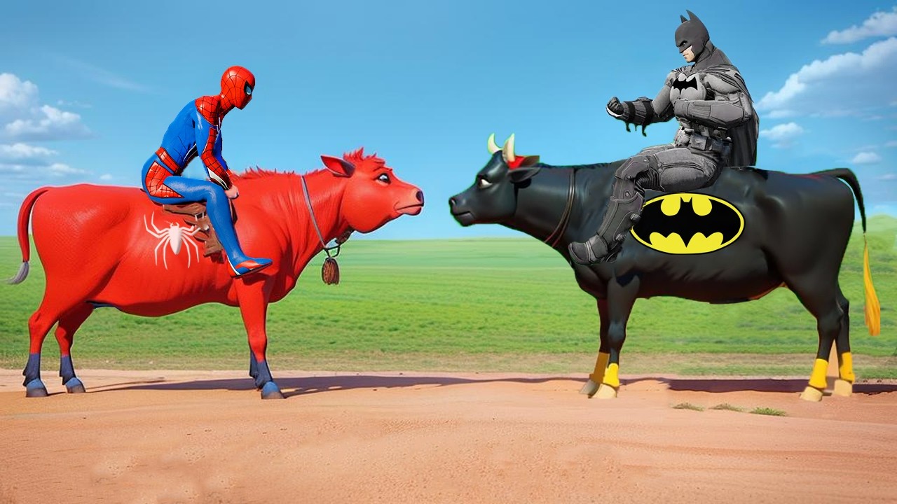 Pro 5 Spider-Man Cow vs Gorilla With Dance Ride on Bridge Shark Spiders | Funny Game Cows Superhero
