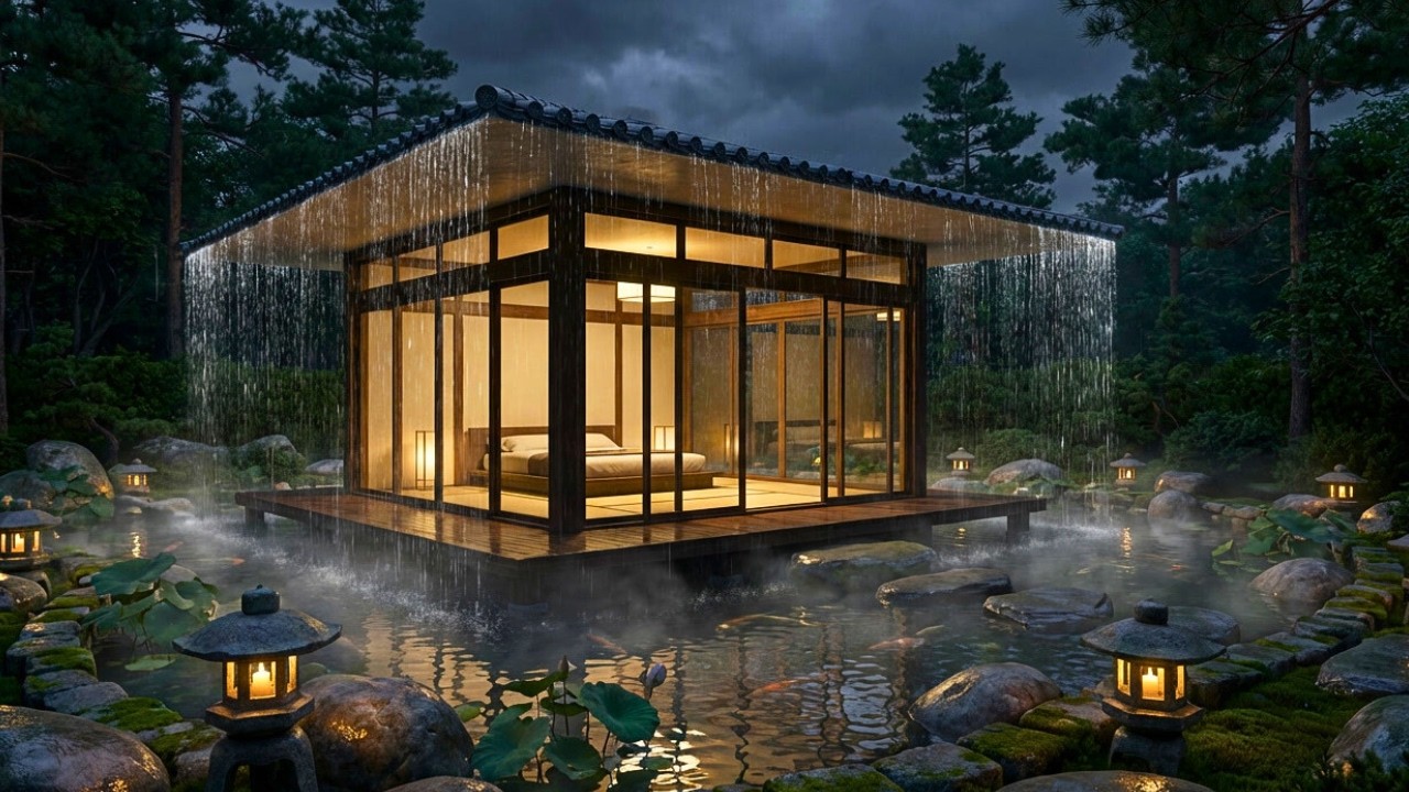 Gentle Rain Forest Ambience 🌲 Cozy Warm Cabin for Deep Sleep, Anxiety, Insomnia & Stress Relief