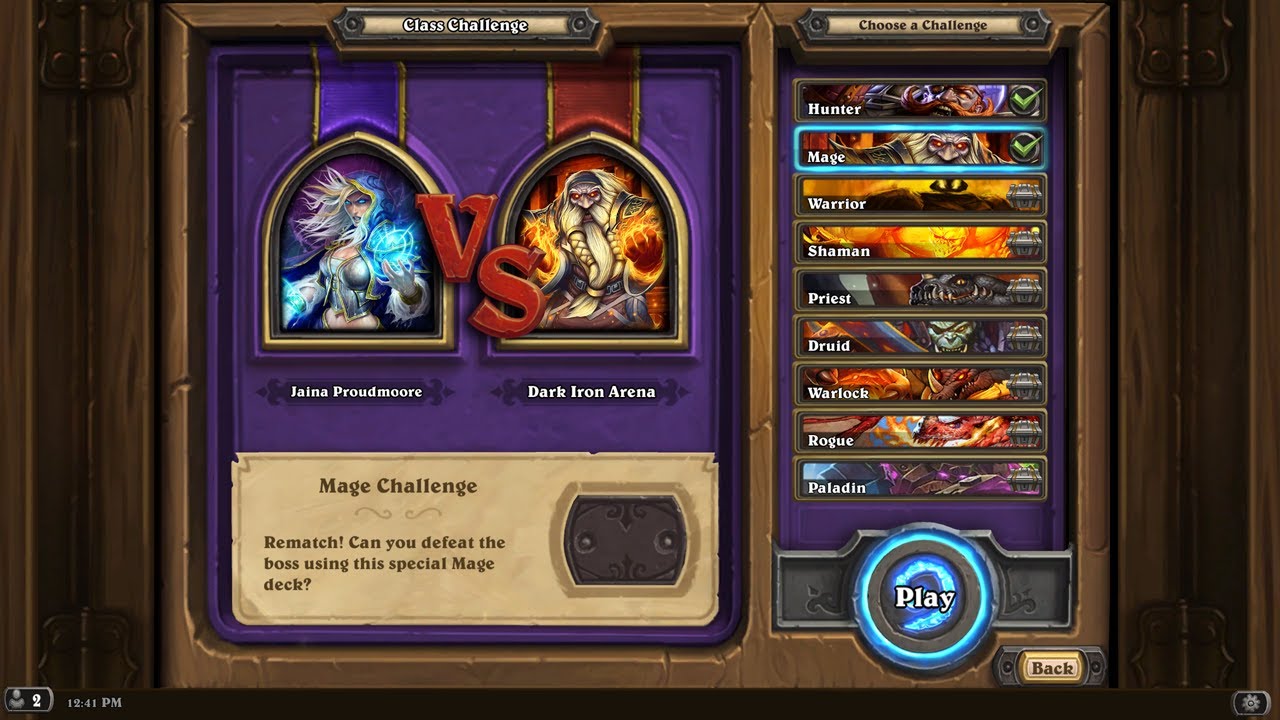 Blackrock Mountain - Class Challenge - Mage - Jaina Proudmoore vs Dark Iron Arena (Hearthstone Game)