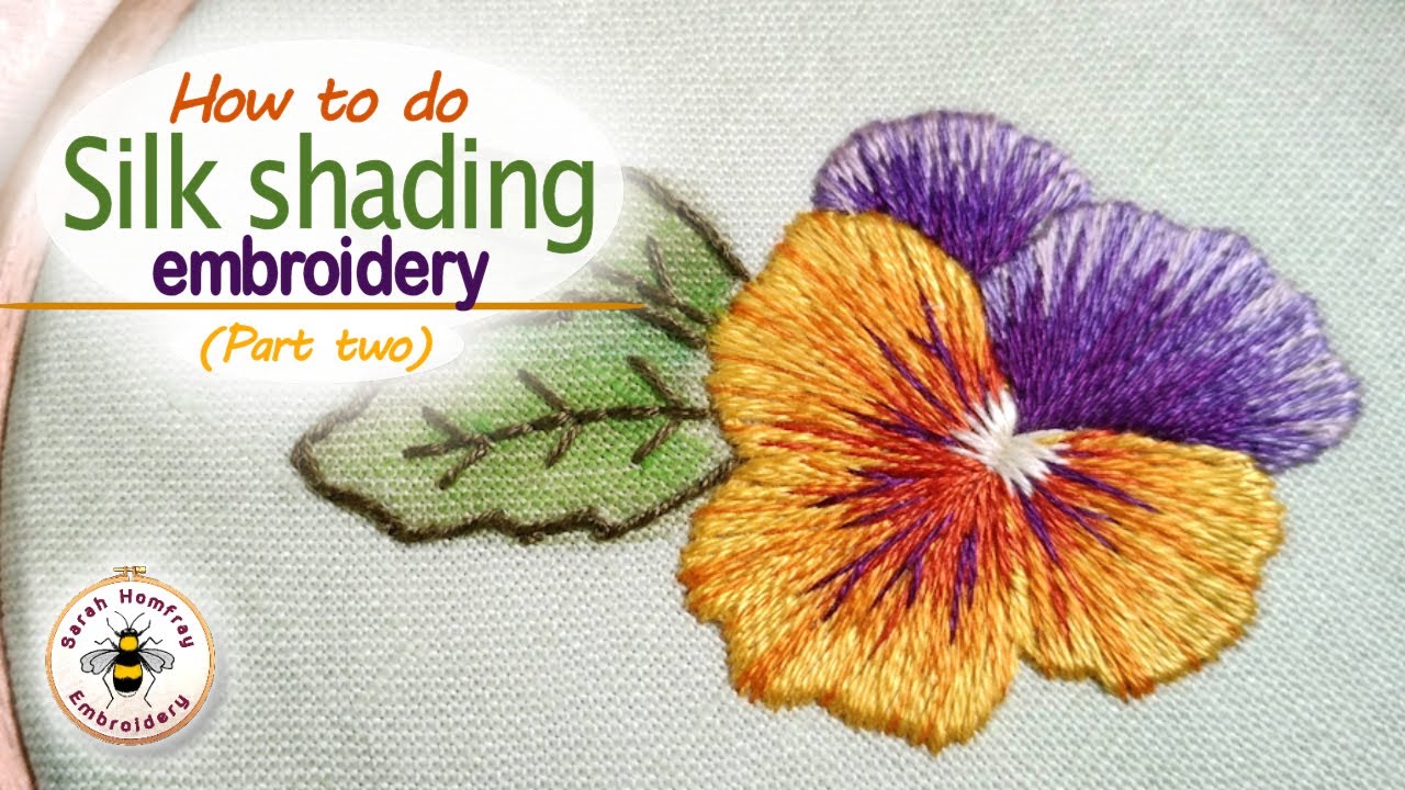 Thread painting/silk shading embroidery pansy tutorial - Part two!