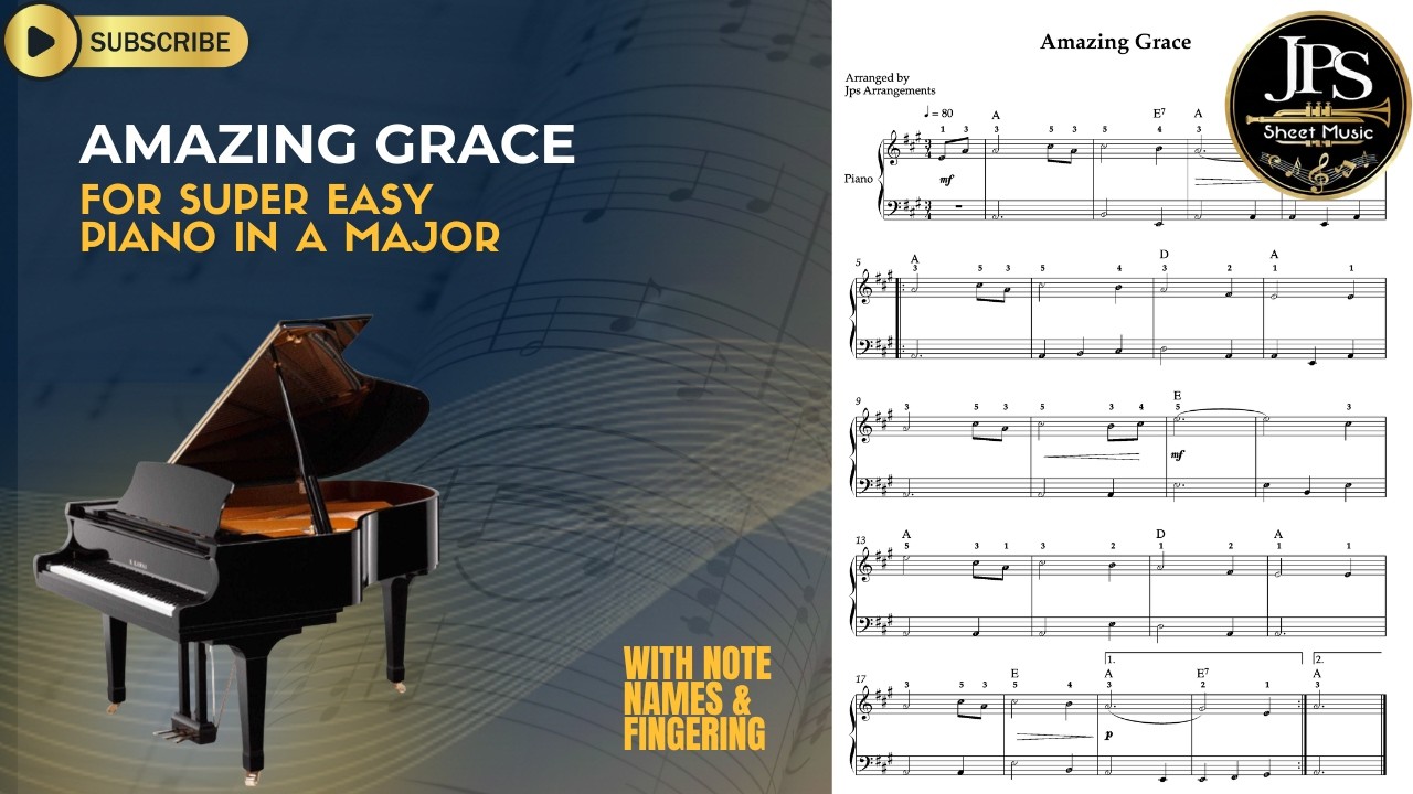 Amazing Grace - Easy Piano Tutorial (A Major) | Sheet Music