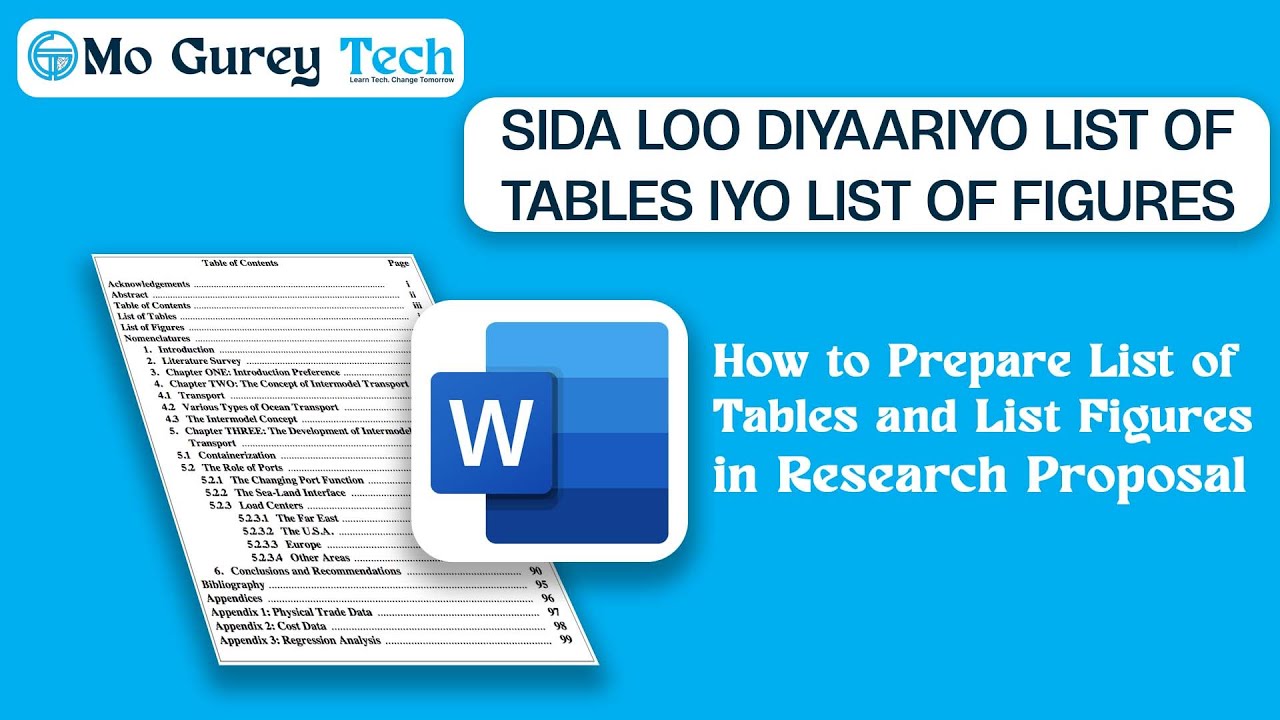 Sida loo Diyaariyo List of Tables iyo List of Figures I How to Prepare List of Table and List Figure