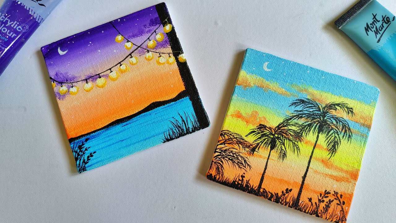 2 Paintings for beginners || 2 mini canvas paintings || aesthetic paintings
