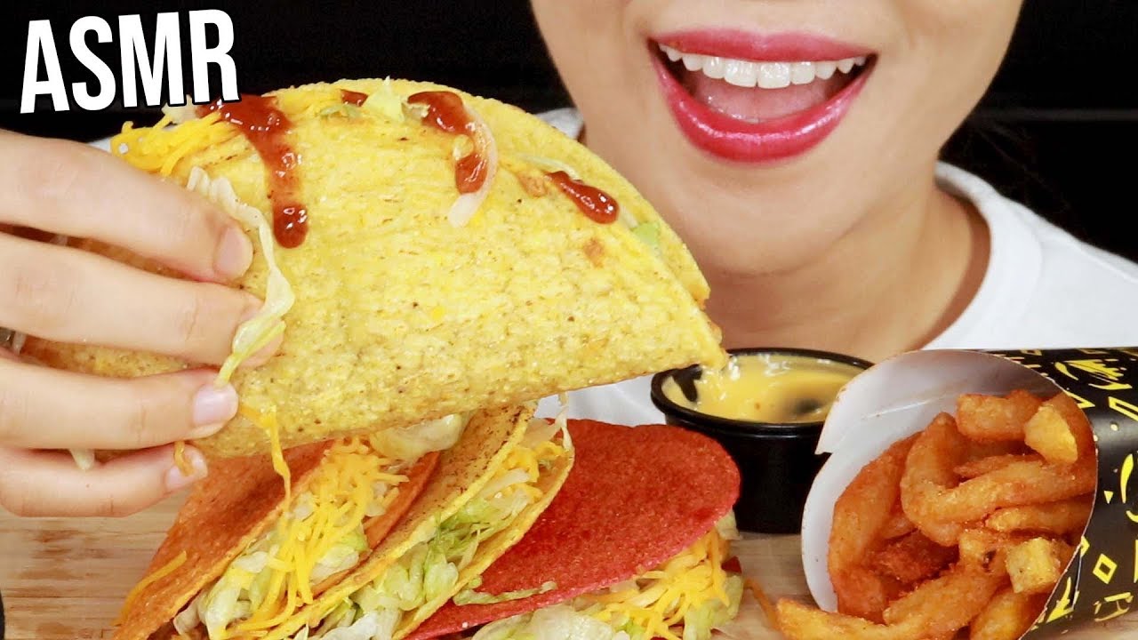 ASMR TACO BELL CRUNCHY TACOS NACHO FRIES No Talking EATING SOUNDS MUKBANG