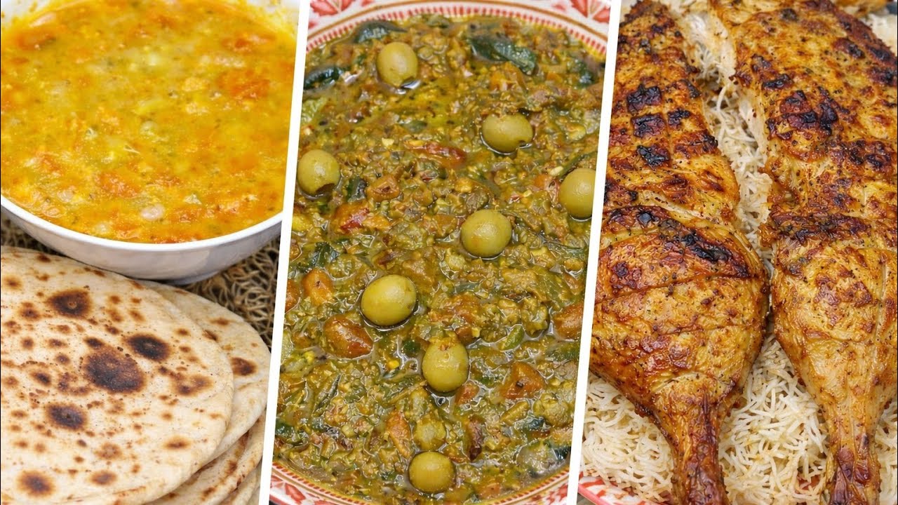 طاولة أول رمضان 🇹🇳 | دجاج مشوي + رز بشعرية + شوربة عدس + سلطة مشوية 🥗🍗
