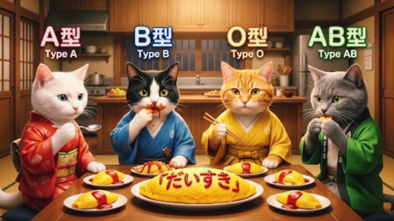 【血液型あるある】AI猫たちの本気料理！ふわとろオムライス作り🍳🐾