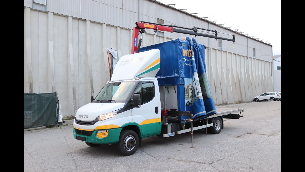 Iveco Daily 70C18 PP+Kran Video/Flatbed-Tarpaulin Crane video