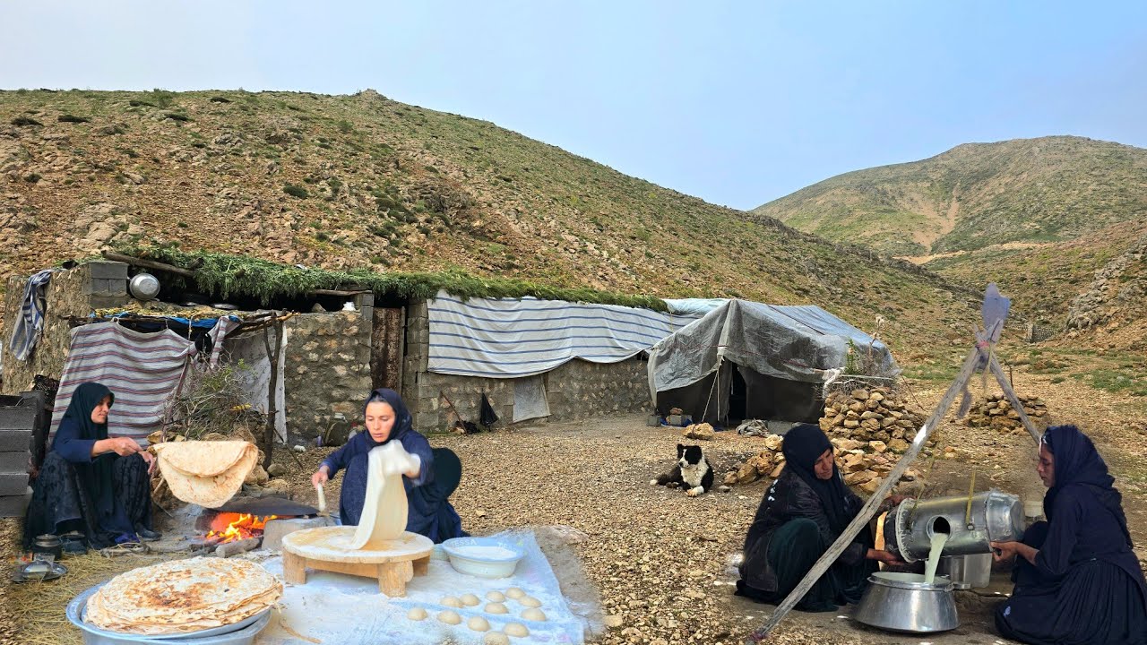 Nomad Women Baking Traditional Bread in the Mountains 🥖 | Survival in Wild Nature ⛰️