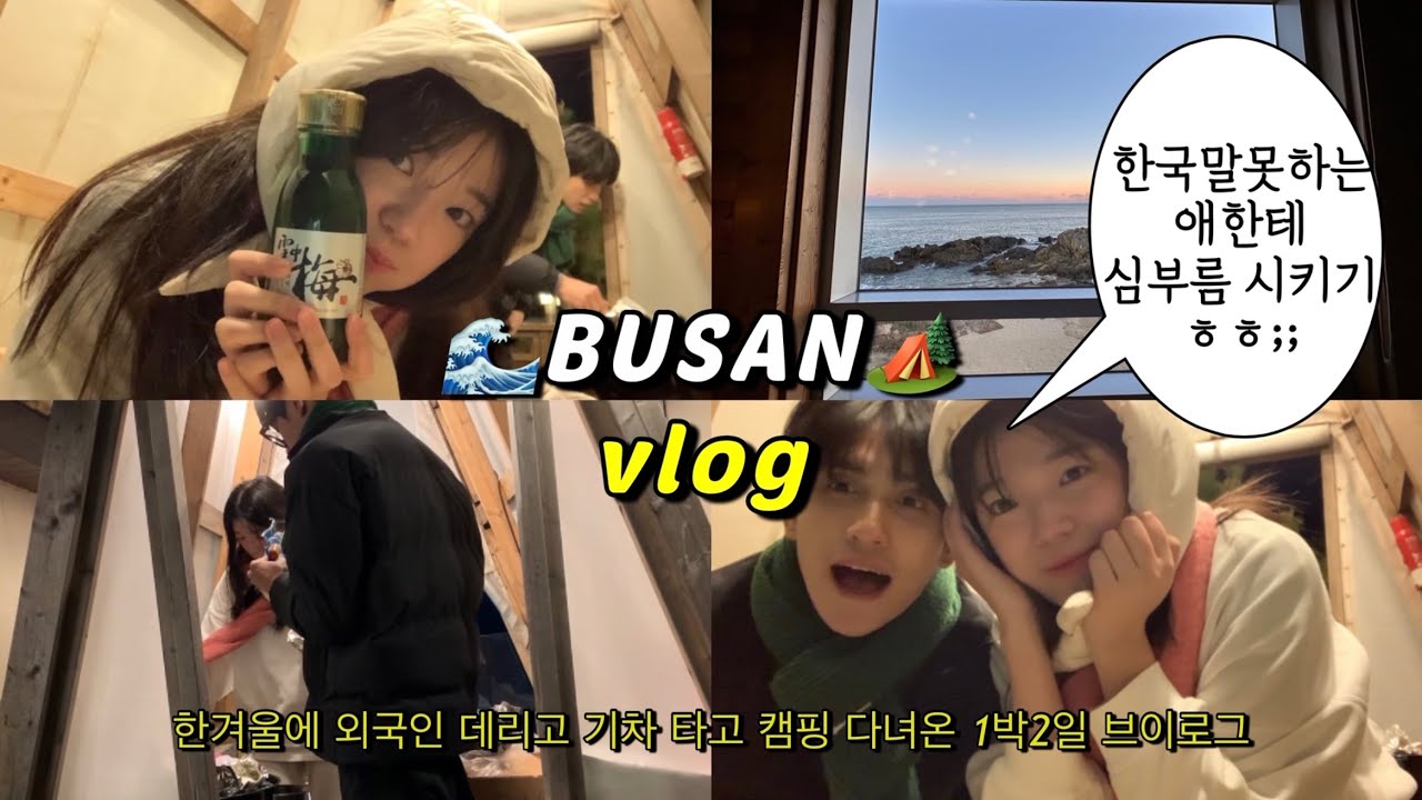 [국제커플]🇰🇷한겨울에 홍콩남친 데리고 부산 캠핑 브이로그 韩国釜山旅行, 冬季野营🏕️🥶