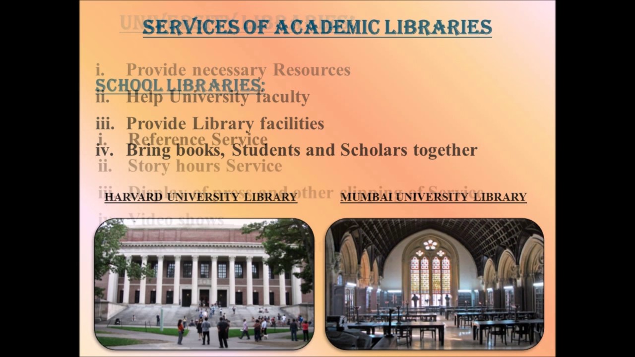 Types of Libraries : Their Roles, Functions and Services.