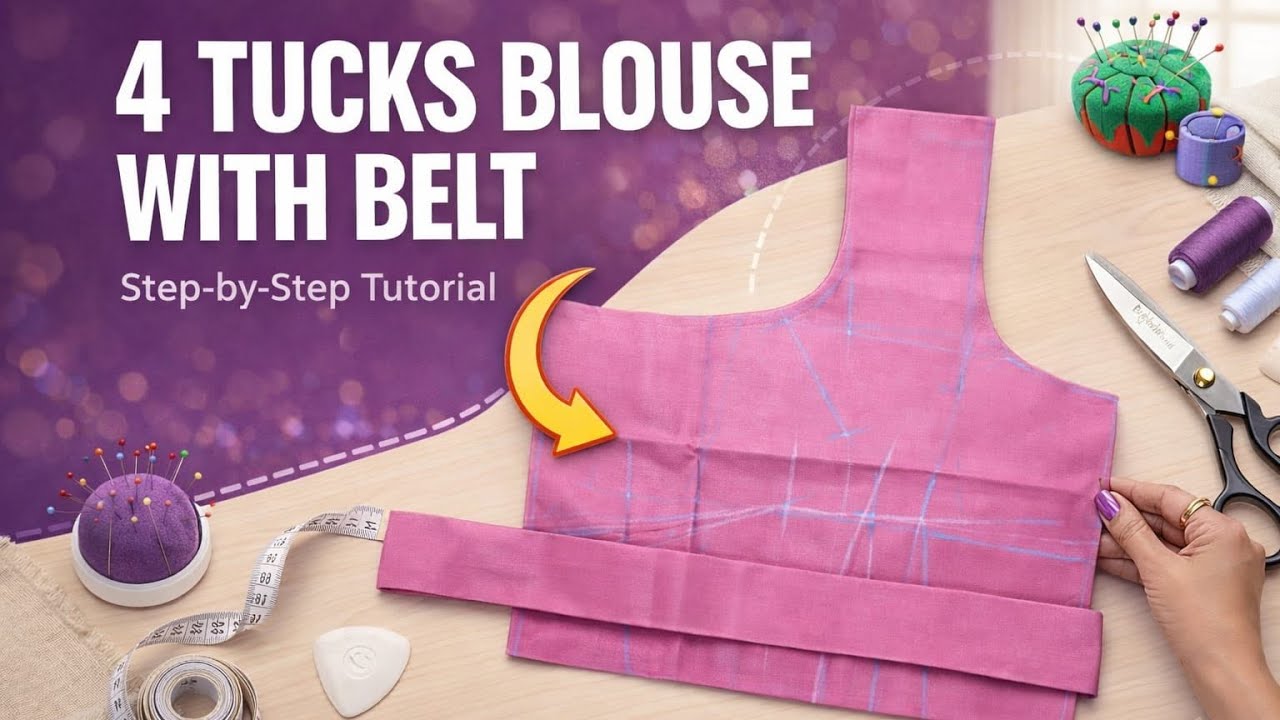 4 tucks blouse with belt kaise banaye? 😍 beginners ke liye easy blouse stitching step by step