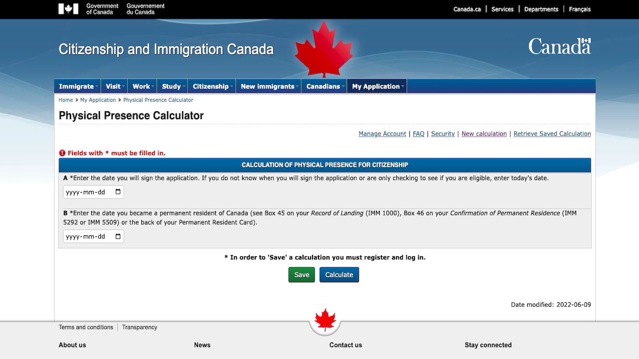 Physical Presence Calculator Canada Citizenship || Step by Step Process