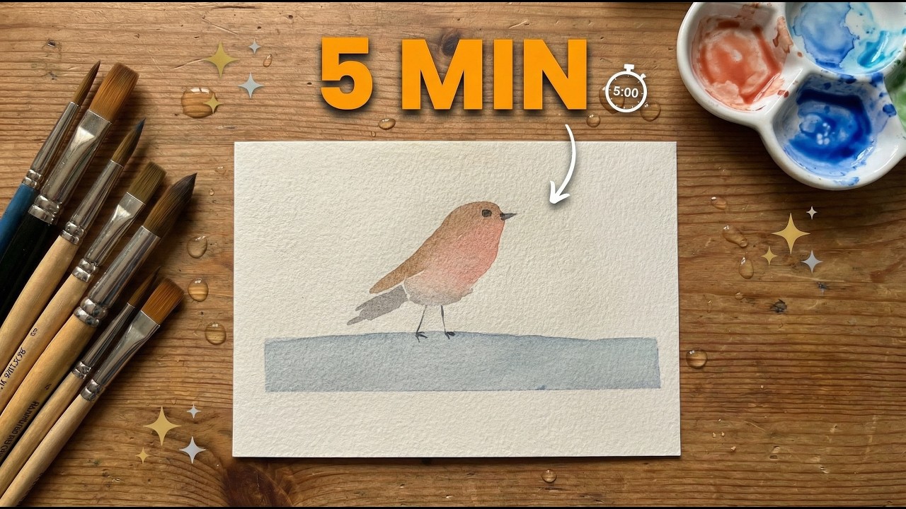 Un rouge gorge à l'aquarelle en 5 minutes (Challenge jour 7)