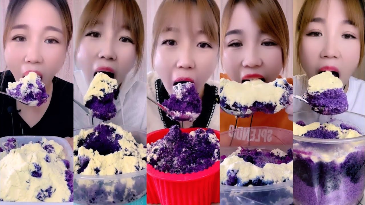 ASMR ice eating | Qian eating purple ice with milk powder | Ice Lover